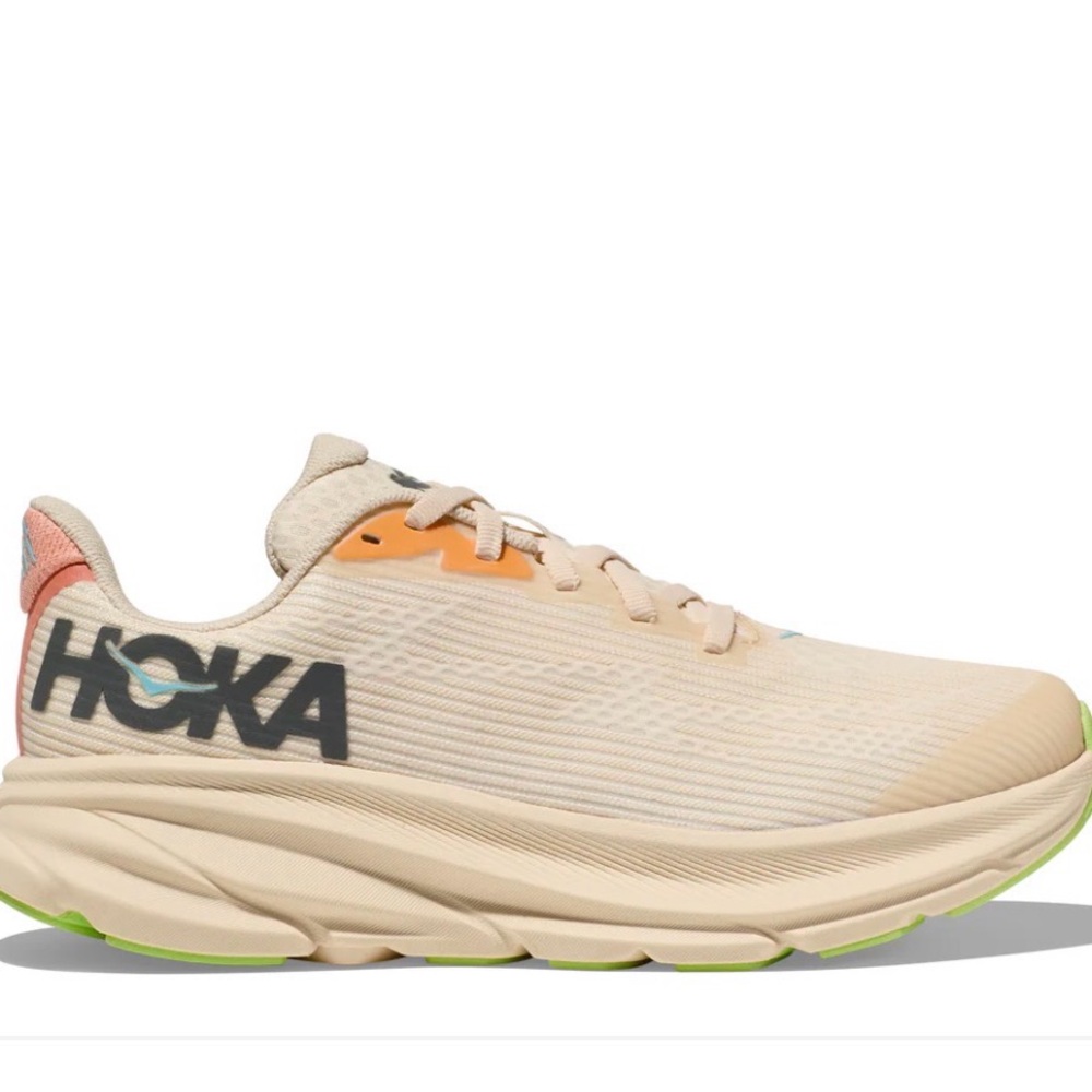 Hoka Clifton 9 Cream and Orange sneakers